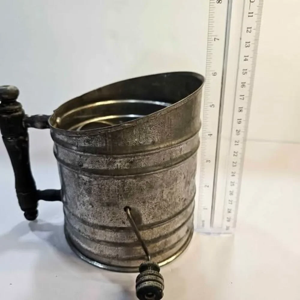 Vintage Metal Flour Sifter with Wooden Handle